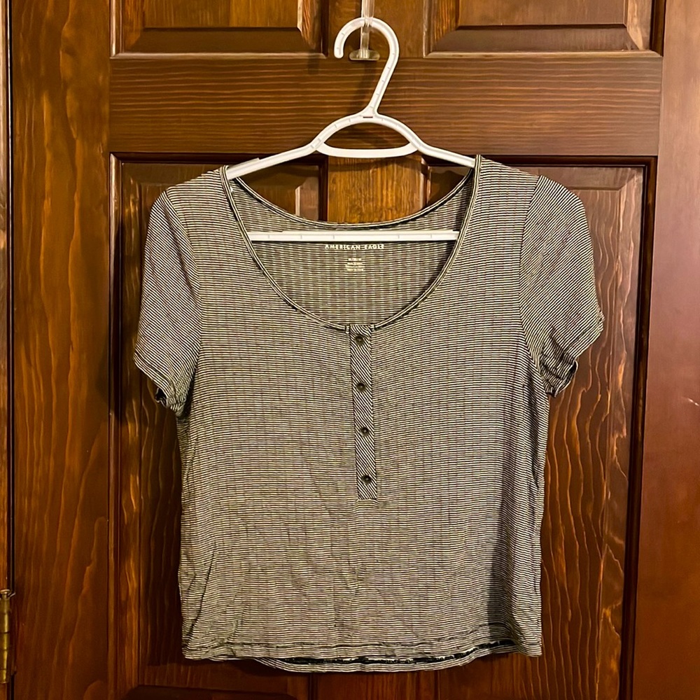 American Eagle black and white striped crop top